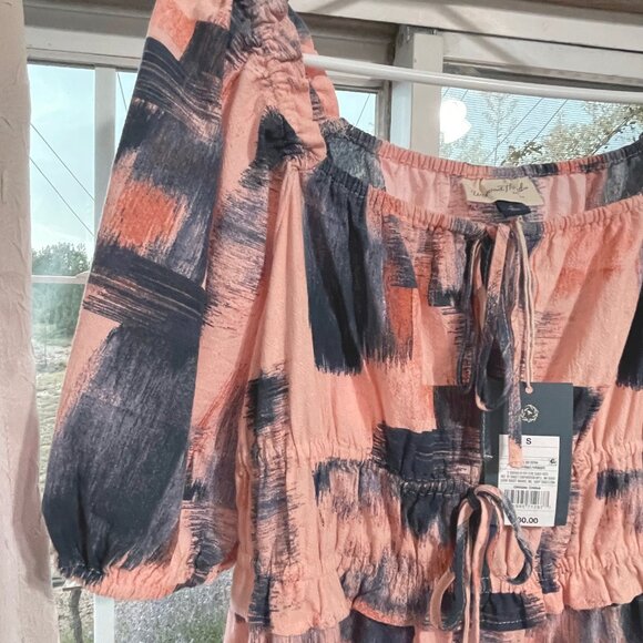 Universal Thread Small Navy Blue Pink Peach Dress Cotton Pockets Puff Sleeves - Picture 8 of 15